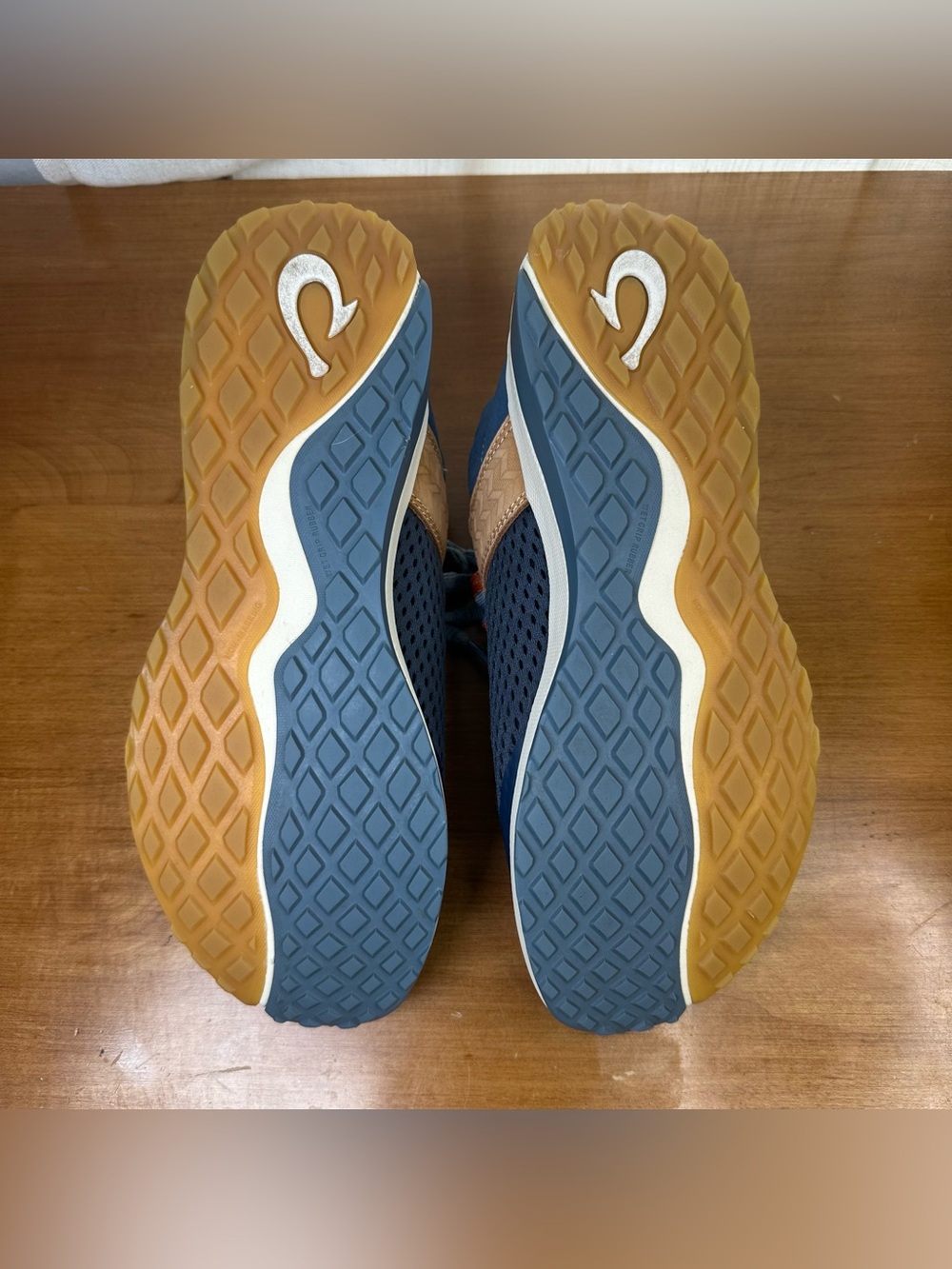 OluKai Women's Navy Blue and Tan Athletic Sneakers with Orange Accents - Picture 14 of 14
